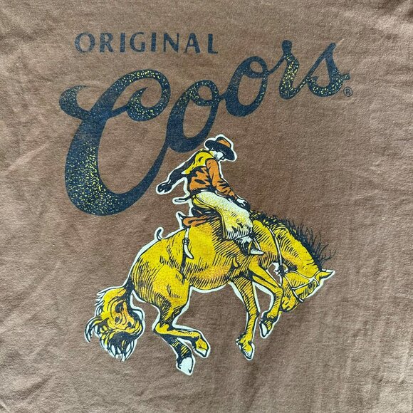 Vintage Original Coors Cowboy Graphic T-Shirt Brown Large Short Sleeve Cotton U - Picture 4 of 6
